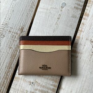 Coach Taupe Ginger Multi Crossgrain Leather Flat Card Case